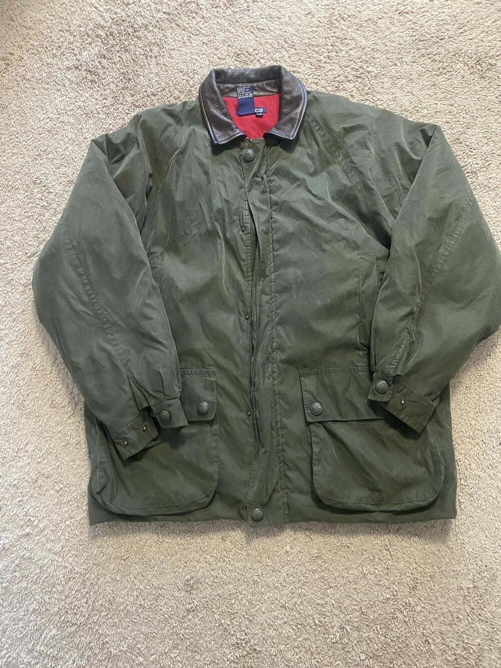 Vintage Nautica Rain Coat Mens Large Green Insulated Leather Collar Hong Kong
